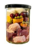 Варёное свежее утиное мясо с бататом, грушей и клюквой (в стеклянной банке) — изображение 2
