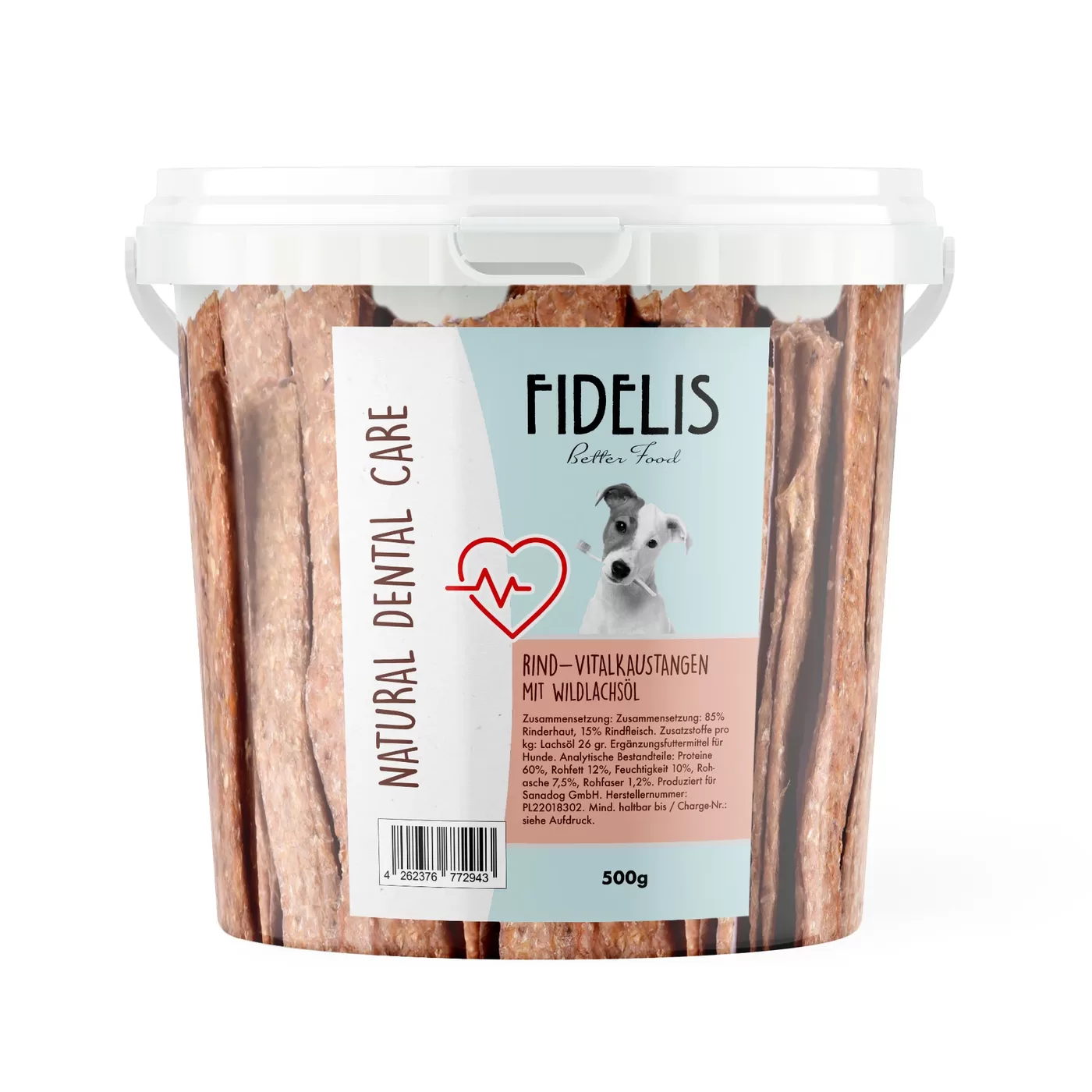 Fidelis Zoozoom 5 Chewing sticks with beef and salmon oil from FIDELIS (500 g bucket) - Image 1