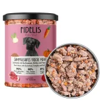 Boiled fresh pork with buckwheat, pumpkin and blueberries (in a glass jar)